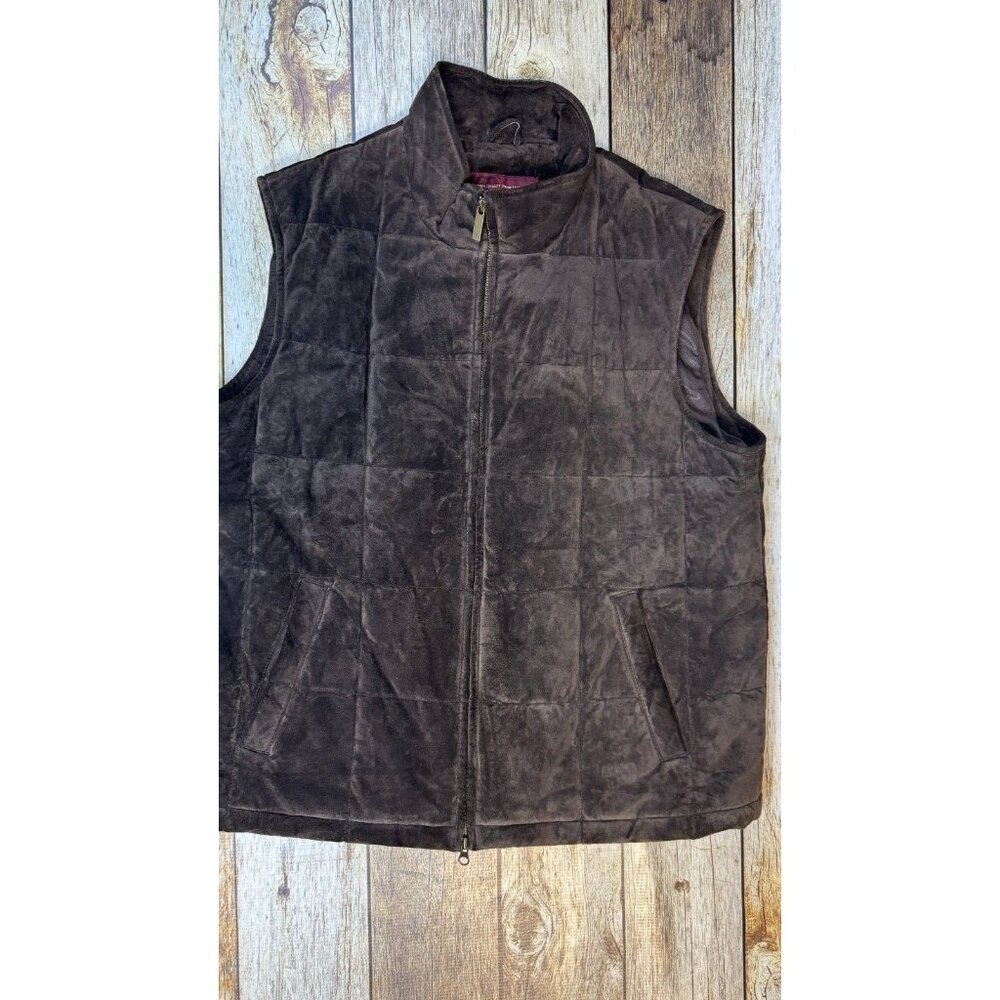 EUC Eddie Bauer Mens XL Brown Washable Quilted Suede Vest